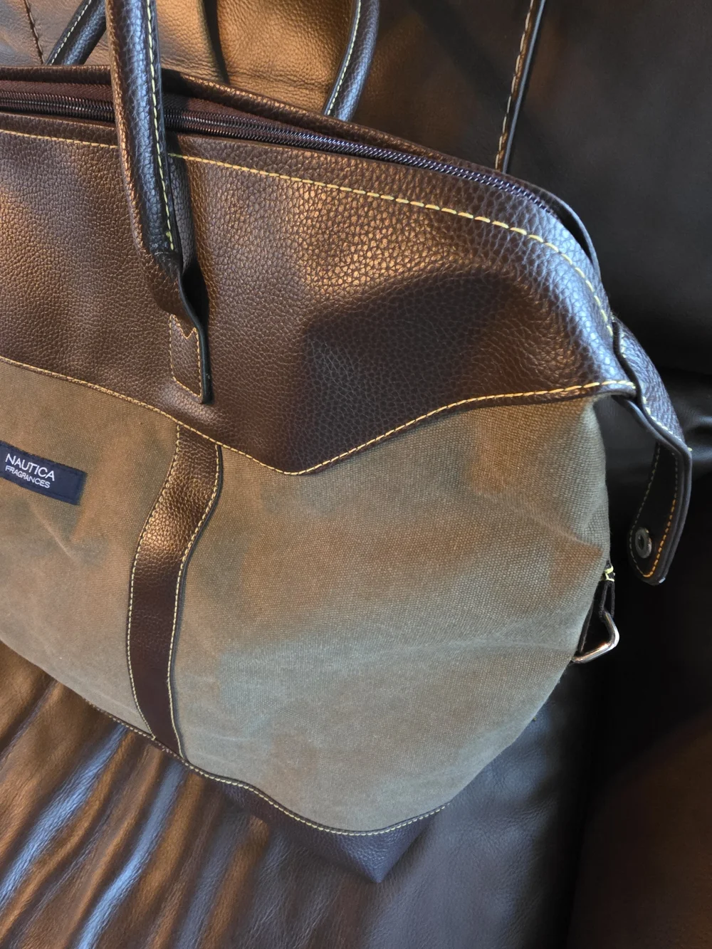 Nautica Men’s Brown Canvas & Leather Tote Bag